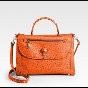 “The Chance briefcase” ostrich embossed orange leather crossbody/satchel